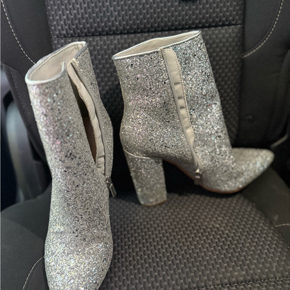 Shoe Dazzle Sparkling Silver Heeled Boots
